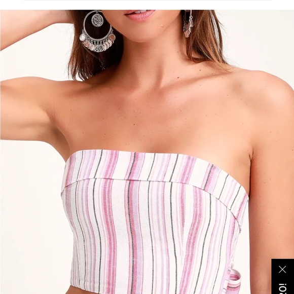4SI3NNA Daria Striped Tie-Back BOW Strapless Crop Top in Pink Size Small NWOT S - Picture 12 of 12
